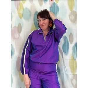 Rad 90s Y2K Womens Purple Track Suit Iridescent Lightweight Two Piece Set Raver